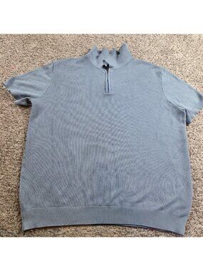 PJ Paul Jones Sweater Men’s XL Blue  Textured Pullover Quarter Zip Short Sleeve